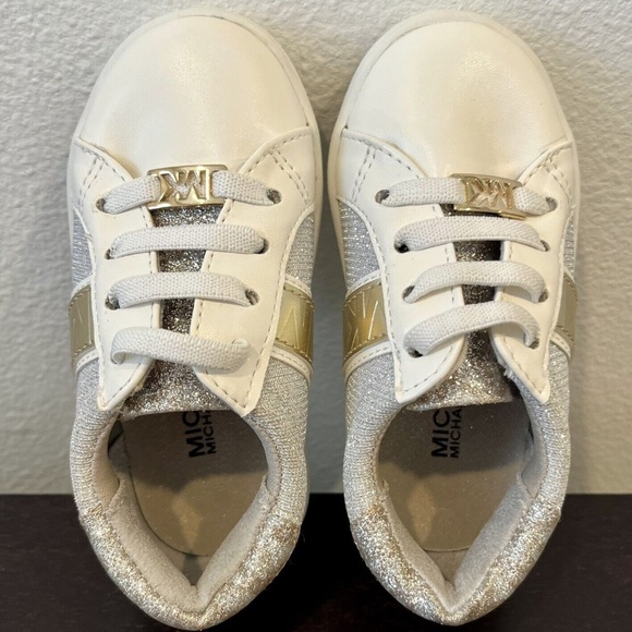 Michael Kors Toddler Girls Jem Square Sneakers in Silver-Gold Size 6 - Picture 8 of 16